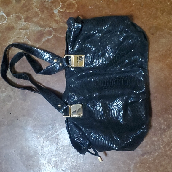 Large MK Michael Kors Black snakeskin drawstring purse gold